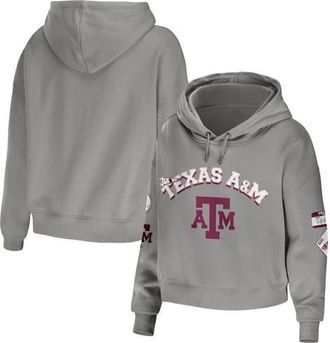 WEAR by Erin Andrews Womens WEAR by Erin Andrews Gray Texas A&M Aggies Mixed Media Cropped Pullover Hoodie at Nordstrom, Size Xx-Large