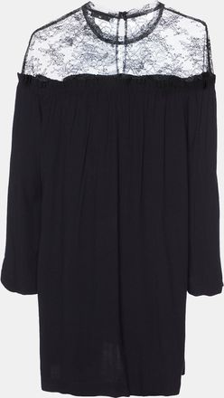 Sandro Black Crepe Lace Trim Shift Dress