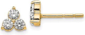 Diamond2Deal 1/2 ct Lab Grown Diamond 3 Stone Stud Earrings 14k Gold VS Clarity, D-E Color