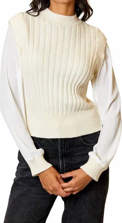 Design History Long Sleeve Sweater Vest In Cream
