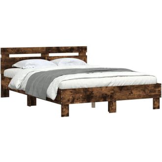 vidaXL Estructura De Cama Cabecero Y Luces Led Roble Ahumado 120x200cm Vidaxl