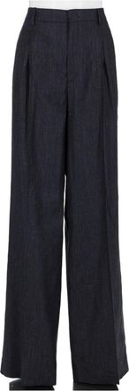 Tagliatore Blue High-Waist Linen-Blend Tailored Wide-Leg Pants
