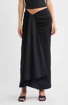 House of CB April Ruched Stretch Cotton Evening Midi Skirt in Black at Nordstrom, Size X-Large