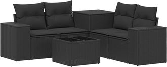 vidaXL Juego De Sof&aacute; 6 Uds. Negro Rat&aacute;n Sint&eacute;tico Y Acero Vidaxl