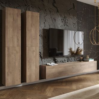 Dmora Pared Habaleva, Mueble Para Sala Modular, 6 Estantes, 6 Puertas, Marr&oacute;n Nogal
