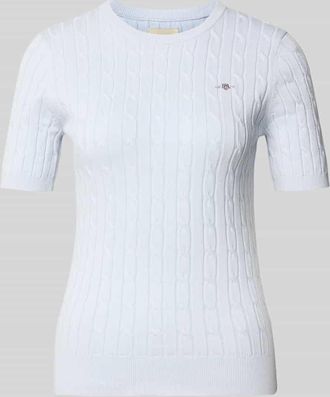 GANT Strickshirt mit Zopfmuster und Label-Stitching in Hellblau, Gr&ouml;&szlig;e XXL
