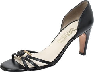 Ferragamo Black Leather Strappy Gancini Logo Sandals
