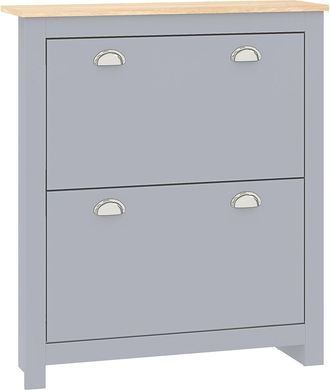 HOMCOM 2 Drawer Shoe Cabinet Narrow Shoe Cupboard with Flip Doors - Grey | TJ Hughes
