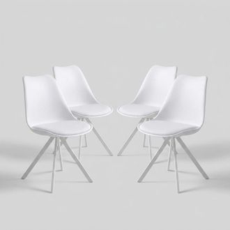 Oresteluchetta Juego De 4 Sillas Dise&ntilde;o Contempor&aacute;neo De Polipropileno Y Eco Cuero Smart Slim - Blanco