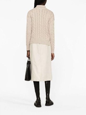 Brunello Cucinelli WomenS Feather Wool Silk Cable Knit Sweater, Size L