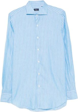 Finamore 1925 Napoli Shirt - Heren - Casual Overhemden - Blauw - S - Linnen - Overhemden