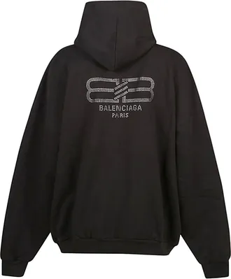 Balenciaga Rhinestone-Embellished Cotton Hoodie - Black
