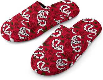 Generic Red Rose Snake Mens Slippers Warm Non-Slip Houes Shose Spa Slipper for Home Bedroom
