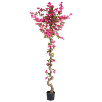 Beliani Planta Artificial Decorativa De Pl&aacute;stico Para Interior Con Maceta Negra Buganvilla Rosa 180 Cm Bougainillea Tree
