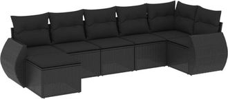 vidaXL Set De Comedor De Jard&iacute;n 7 Pzas Y Cojines Rat&aacute;n Sint&eacute;tico Negro Vidaxl