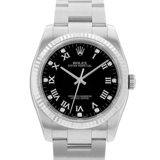 Rolex Pre-owned Rolex Oyster Perpetual 36 Automatic Chronometer Diamond Black Dial Mens Watch 116034 BKRDO