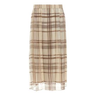 Brunello Cucinelli Rokken, Dames, Beige, 2Xs, Organza, Macrocheck Print Geplooide Rok