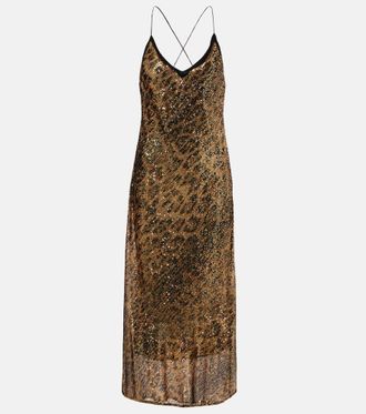 Roberto Cavalli Leopard-print sequined slip dress