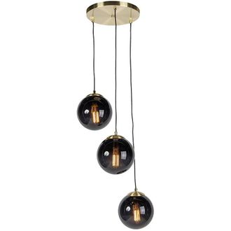 QAZQA Qazqa - Smart Pendant Light Brass with Black Glass Incl. 3 Wifi ST64 - Pallon
