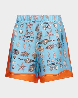 C&acirc;llas Milano Juvia Seashell-Print Silk Shorts