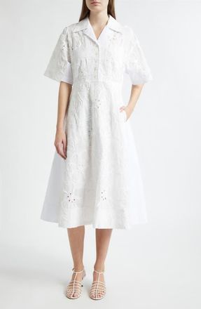 3.1 Phillip Lim Floral Appliqu&eacute; Midi Shirtdress in White at Nordstrom, Size 12