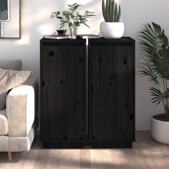 vidaXL Vidaxl - Aparador 2 Uds Madera Maciza De Pino Negro 31,5x34x75 Cm