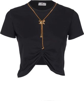 Elisabetta Franchi Tops, Dames, Zwart, S, Katoen, Cropped Cotton Jersey T-shirt