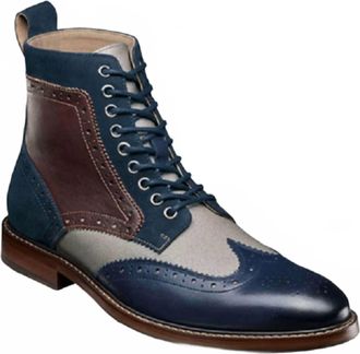 Stacy Adams Mens Finnegan Wingtip Lace Up Boot In Navy Multi
