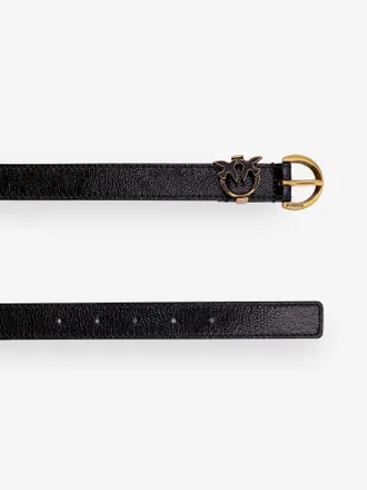 Pinko Leather with Branded Buckle Belt - Black