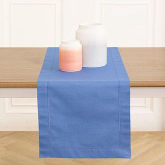 Solino Home Cotton Linen Hemstitch Table Runner for Dining Table, Holiday and Everyday Table Decor in Dusty Blue at Nordstrom, Size Xx-Small