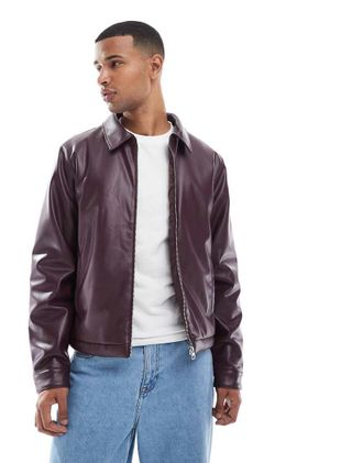 Asos Giacca harrington in pelle sintetica bordeaux-Rosso