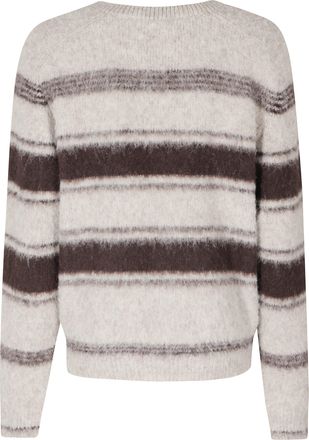 Low Classic Horizontal Stripe Fuzzy Sweater with Ribbed Trims