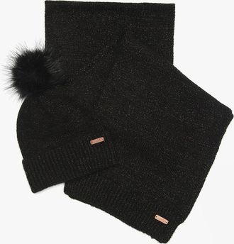 Barbour Womens Barbour SPARKLE BEANIE & SCARF Womens Gift Set Black - Size: ONE size