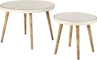 Maisons du monde Mesas de centro apilables blancas con motivos grabados y cristal