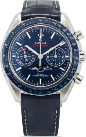 Omega pre-owned Speedmaster 44mm - men - Steel/Sapphire Crystal/Crocodile Leather - One Size - Blue