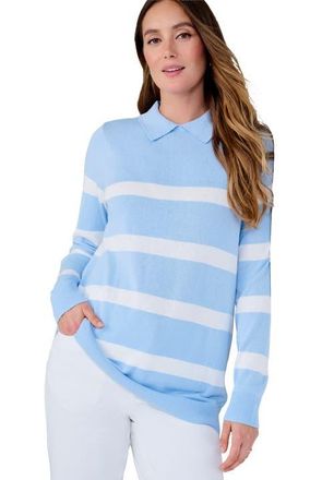 Jessica London Pullover Collared Polo Sweater in Azure Mist Stripe at Nordstrom, Size Medium
