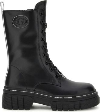 Guess Enkellaarsjes met vetersluiting - Dames - Veterlaarzen - Zwart - 38 EU - Leer - Schoenen
