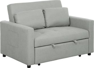 HOMCOM 2 Seater Sofa Bed Convertible Bed Settee With Cushions - Pockets - Grey | TJ Hughes