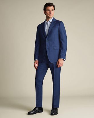 CHARLES TYRWHITT Ultimate Performance Sharkskin Suit Trousers - Royal Blue Size 30/30 by Charles Tyrwhitt