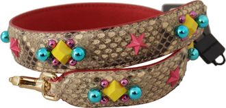Dolce & Gabbana Womens Beige Python Leather Crystals Shoulder Strap Bag