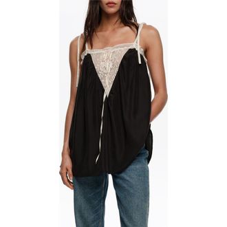 Bimba & Lola Silk Lace Vest Top in Black at Nordstrom, Size Xx-Small Eu