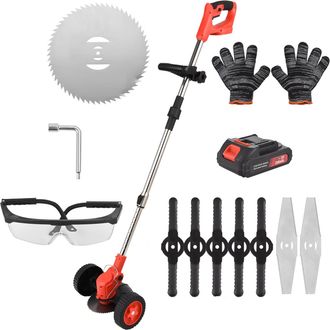 OEM Desbrozadora El&eacute;ctrica A Pilas Con Ruedas, 3 Cuchillas Diferentes, Mango Plegable, Ideal Para C&eacute;spedes, Jardines Y Patios