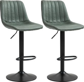 HOMCOM Set Of 2 Microfibre Retro Tub Bar Stools Metal Frame Footrest Seat Green/Blue - Green | TJ Hughes Blue