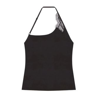 Courr&egrave;ges Asymmetrische top met kanten rand en halternek - Dames - Tops zonder mouwen - Zwart - S - Rayon - Tops