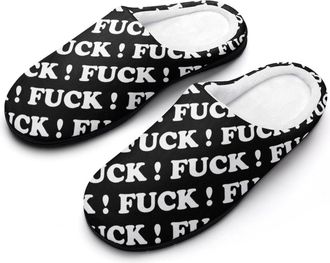 Generic Fuck1 Yes Funny Mens Slippers Cotton Warm House Shoes Memory Foam Sandals Print Size 7-14