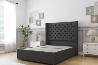Sloomy Dior Dumfries Divan Bed Base 2 Drawers - 54 Wingback Headboard in Dark Grey | Size: King