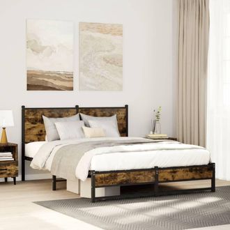 Berkfield Home Metal Bed Frame without Mattress Smoked Oak 140x190 cm in Brown