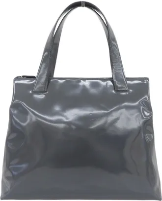 Prada Gray Leather Handbag Tote Bag (Pre-Owned)