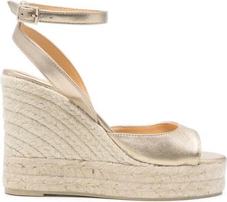 Castaner Gouden sleehak sandalen met enkelband - Dames - Sleehakken - Geel - 41 EU - Schoenen