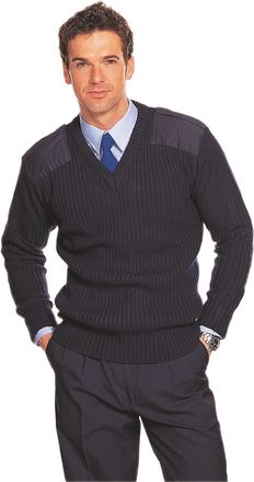 HS New Mens Heavy-Knit 100% Acrylic Pull Over NATO Police Force Cadet Security Military Army V Neck Jumper (Medium, Black)